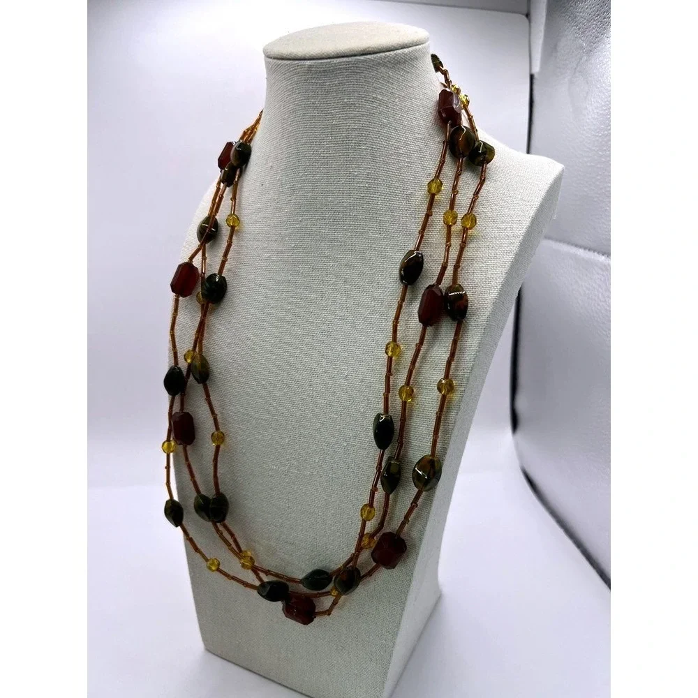 Glass‎ Stone Necklace Beaded Green Amber70